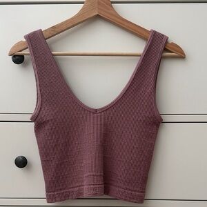 Ribbed V-neck Rose Pink Crop Top